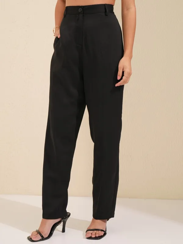 Tokyo Talkies Women Black Solid Flared Casual Trouser