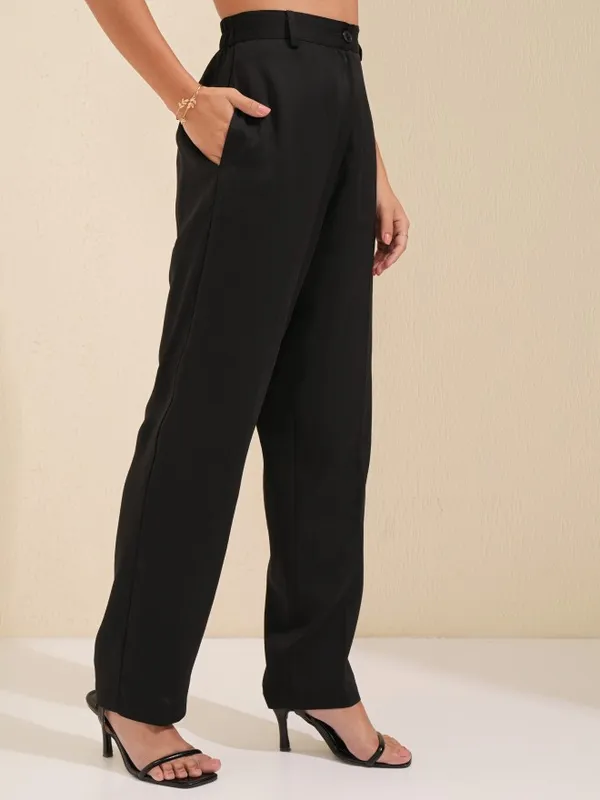 Tokyo Talkies Women Black Solid Flared Casual Trouser