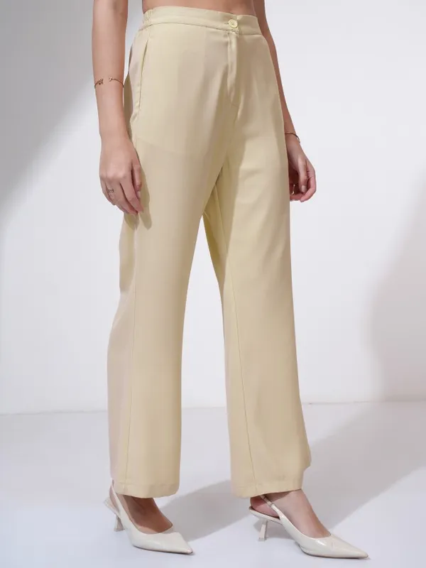 Tokyo Talkies Women Beige Solid Flared Casual Trouser