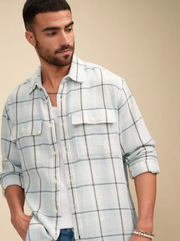 Locomotive Men Blue Checked Oversized Fit Casual Shirt