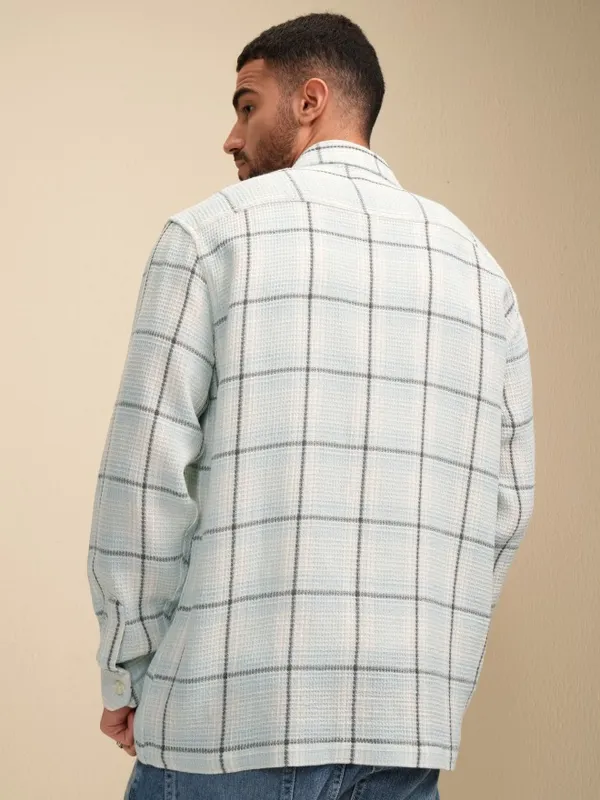 Locomotive Men Blue Checked Oversized Fit Casual Shirt