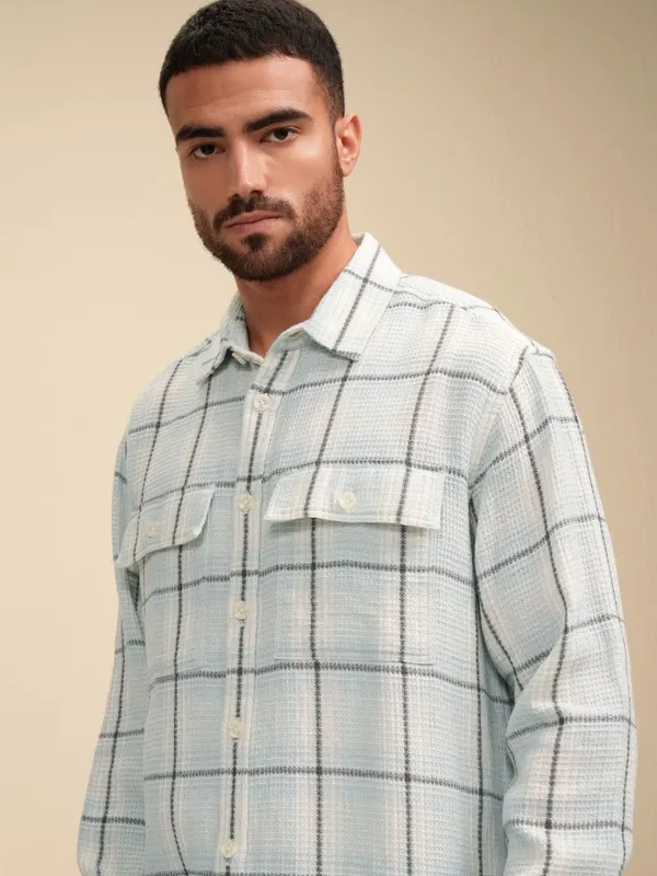 Locomotive Men Blue Checked Oversized Fit Casual Shirt