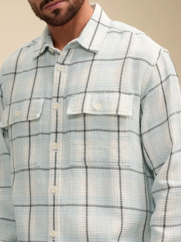 Locomotive Men Blue Checked Oversized Fit Casual Shirt