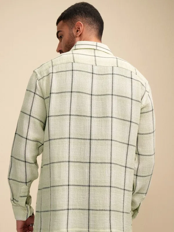 Locomotive Men Green Checked Oversized Fit Casual Shirt