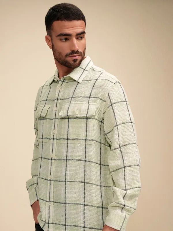 Locomotive Men Green Checked Oversized Fit Casual Shirt