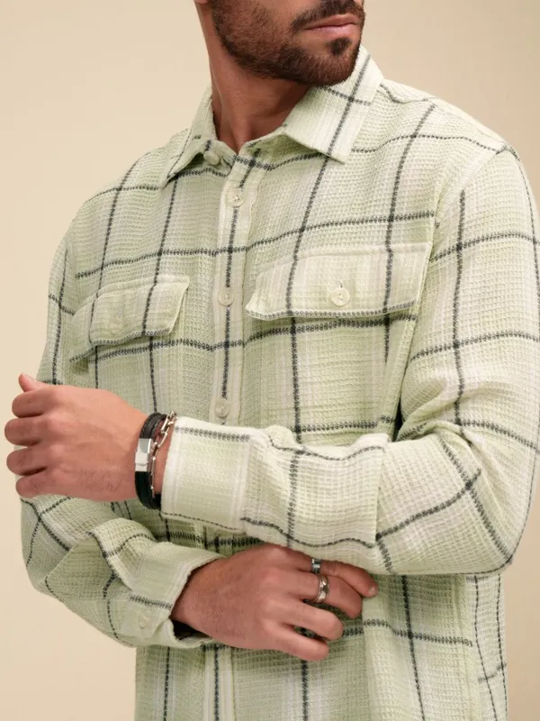 Locomotive Men Green Checked Oversized Fit Casual Shirt