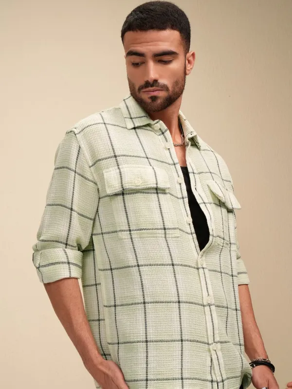 Locomotive Men Green Checked Oversized Fit Casual Shirt