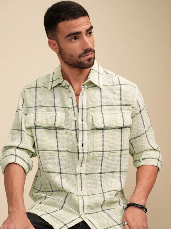 Locomotive Men Green Checked Oversized Fit Casual Shirt