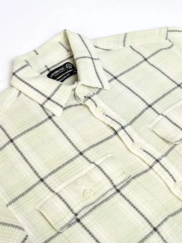 Locomotive Men Green Checked Oversized Fit Casual Shirt