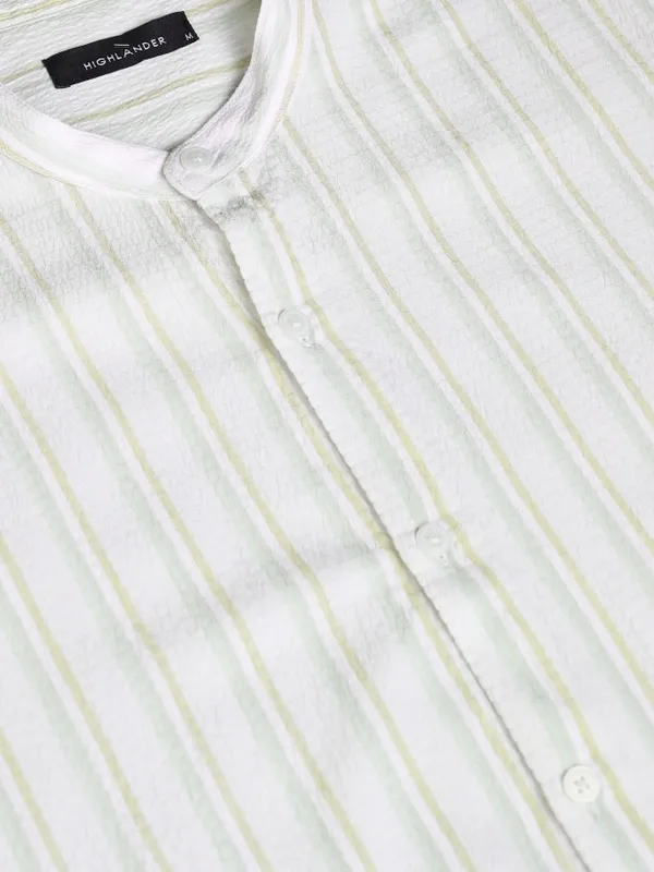 Highlander Men Cream Striped Regular Fit Casual Shirt