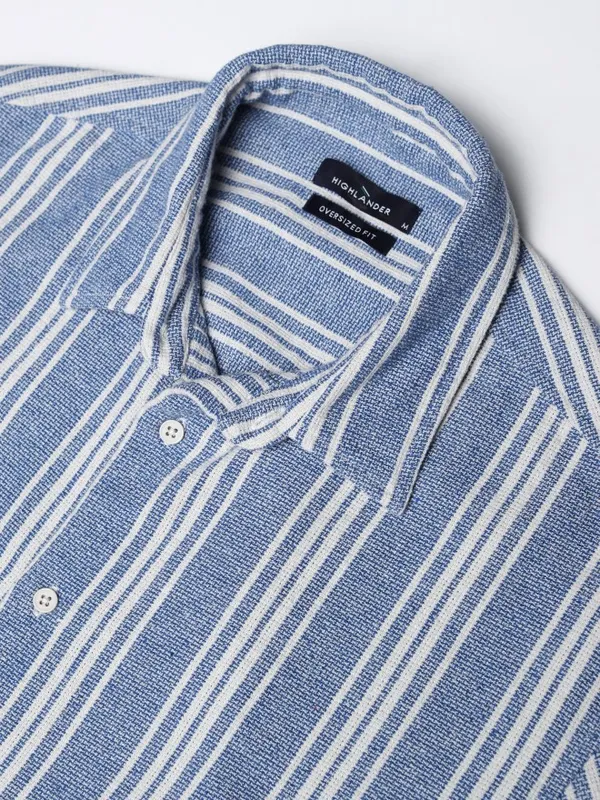 Highlander Men Blue Striped Oversized Fit Casual Shirt