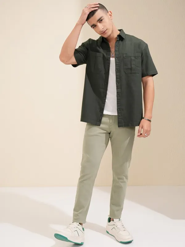Highlander Men Olive Tapered Fit Stretchable Jeans