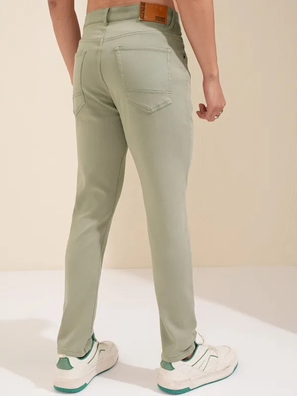 Highlander Men Olive Tapered Fit Stretchable Jeans