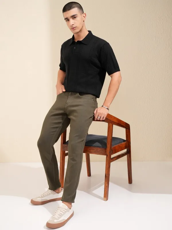 Highlander Men Olive Tapered Fit Stretchable Jeans