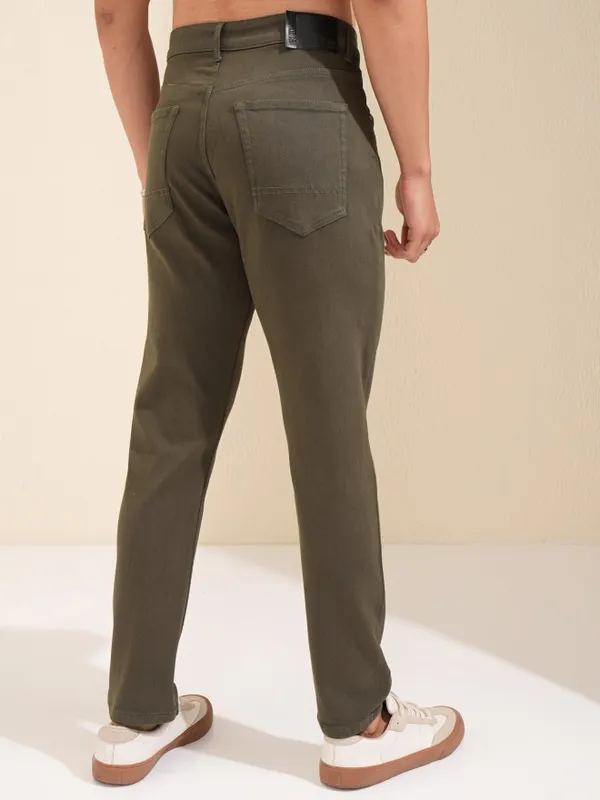 Highlander Men Olive Tapered Fit Stretchable Jeans