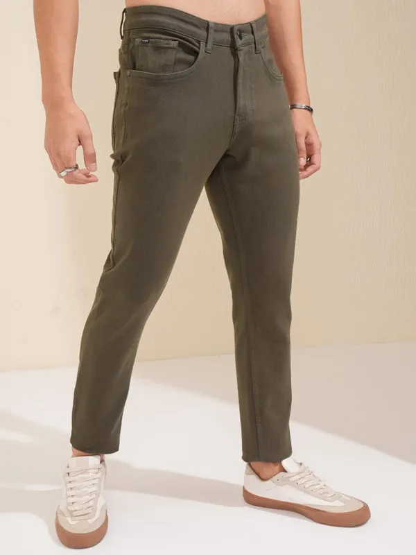 Highlander Men Olive Tapered Fit Stretchable Jeans