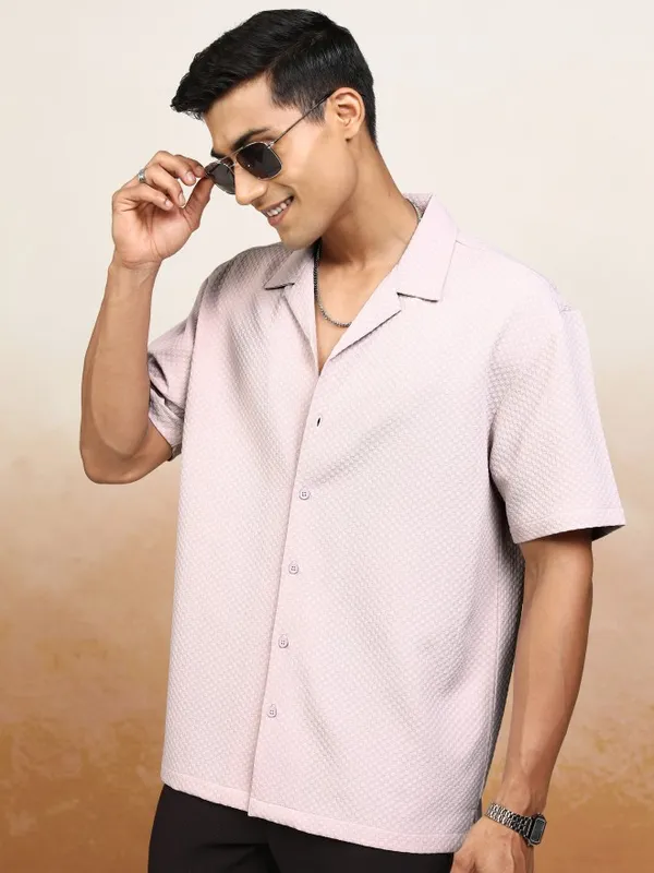 Highlander Men Pink Textured Relaxed Fit Casual Shirt