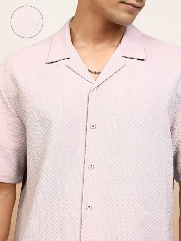 Highlander Men Pink Textured Relaxed Fit Casual Shirt