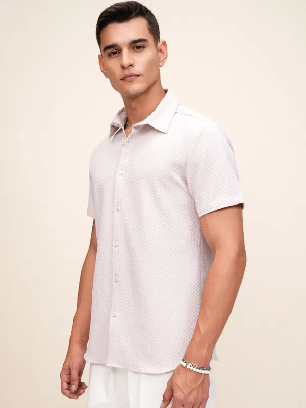 Highlander Men Pink Self Design Regular Fit Casual Shirt