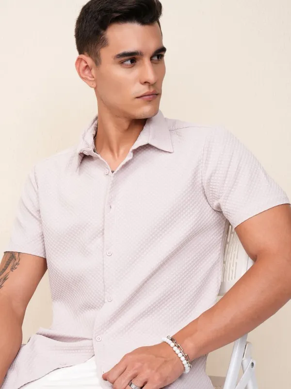 Highlander Men Pink Self Design Regular Fit Casual Shirt