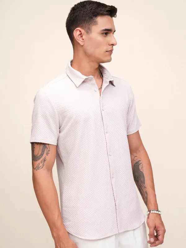 Highlander Men Pink Self Design Regular Fit Casual Shirt