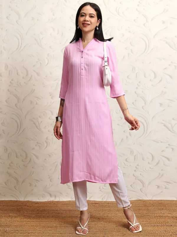 Vishudh Women Lavender Striped Straight Kurta
