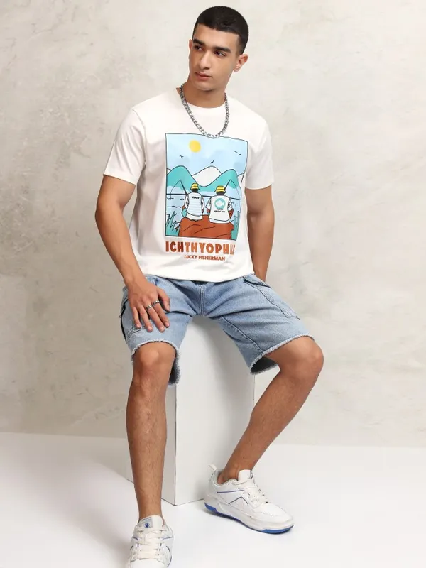 Highlander Men Off White Printed Round Neck Regular Fit T-Shirt