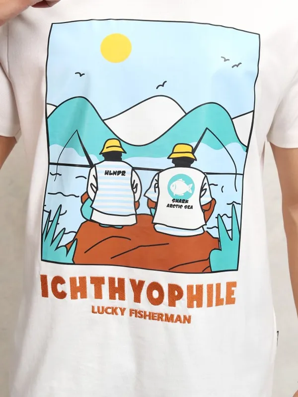 Highlander Men Off White Printed Round Neck Regular Fit T-Shirt
