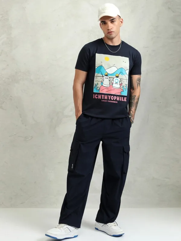 Highlander Men Navy Blue Printed Relaxed Fit T-Shirt