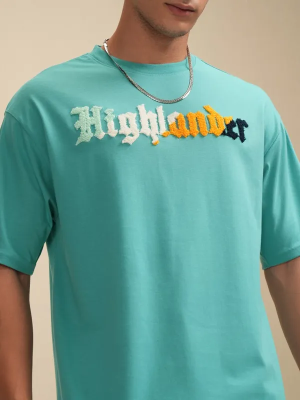 Highlander Men Sage Printed Round Neck Relaxed Fit T-Shirt