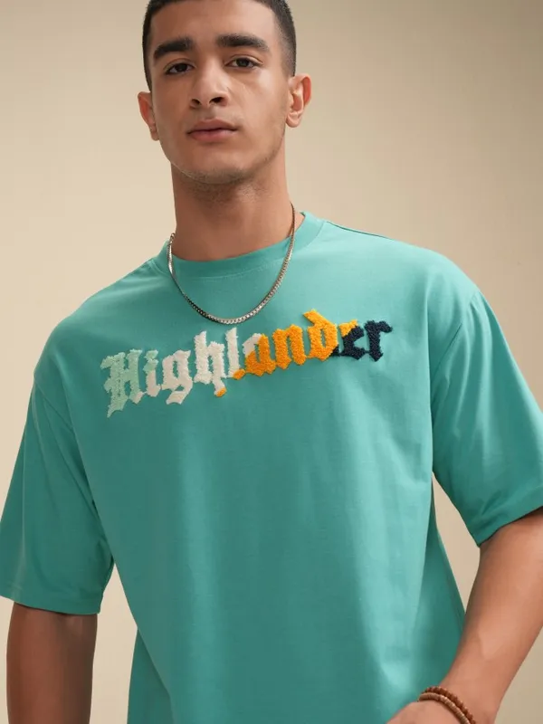 Highlander Men Sage Printed Round Neck Relaxed Fit T-Shirt