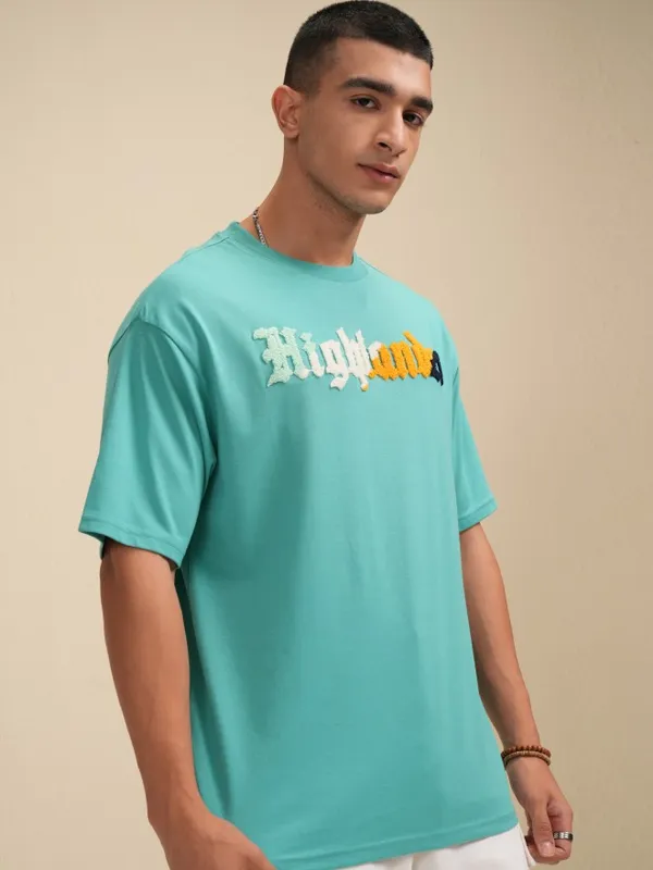 Highlander Men Sage Printed Round Neck Relaxed Fit T-Shirt