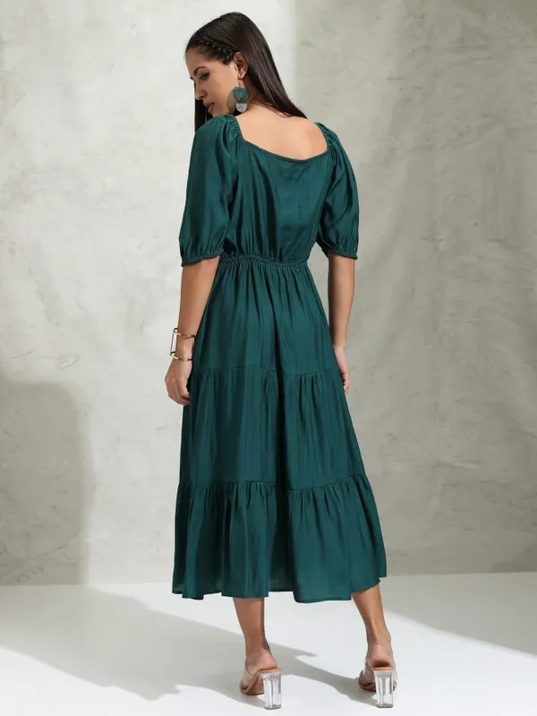 Vishudh Women Green Solid A-Line Dress