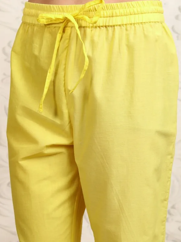 Vishudh Women Yellow Embroidered Kurta With Trousers & Dupatta