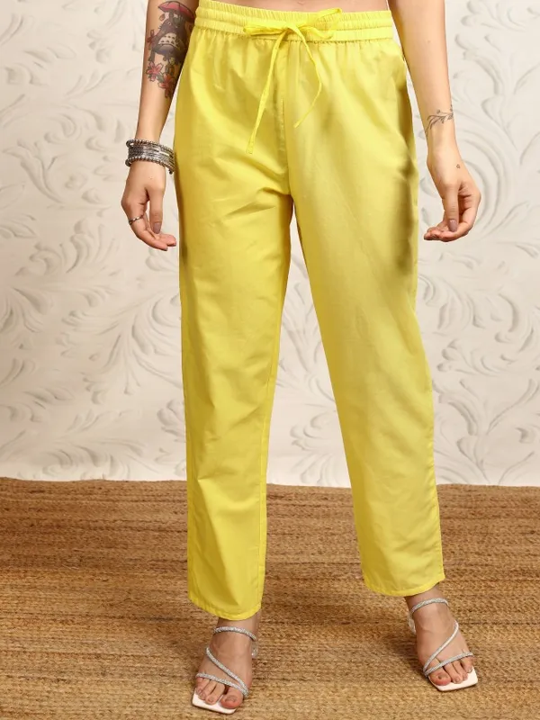 Vishudh Women Yellow Embroidered Kurta With Trouser And Dupatta