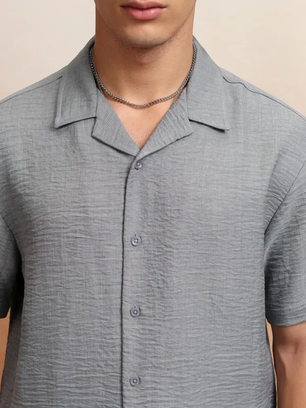 Highlander Men Grey Textured Relaxed Fit Casual Shirt