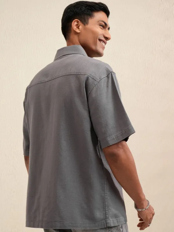 Locomotive Men Grey Solid Oversized Fit Casual Shirt