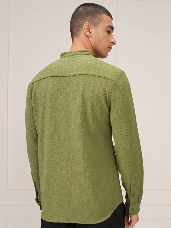 Ketch Men Olive Solid Slim Fit Casual Shirt