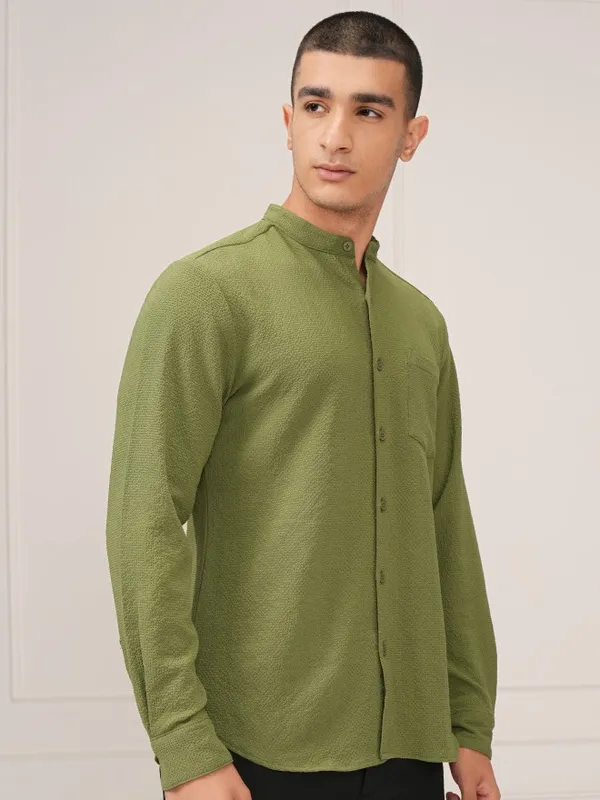 Ketch Men Olive Solid Slim Fit Casual Shirt