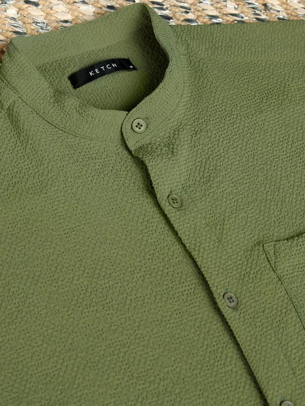 Ketch Men Olive Solid Slim Fit Casual Shirt