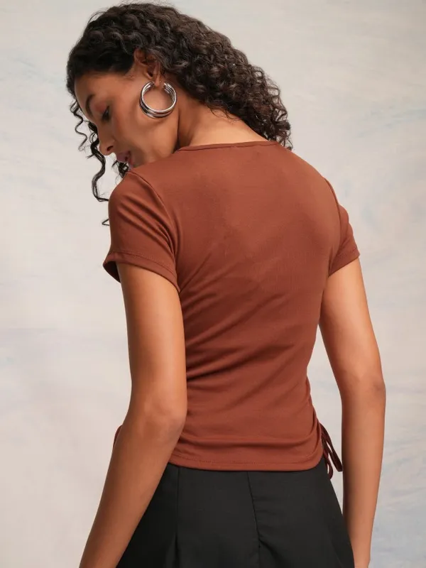 
Tokyo Talkies Women Brown Solid Fitted Top