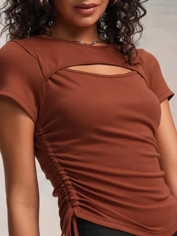 
Tokyo Talkies Women Brown Solid Fitted Top