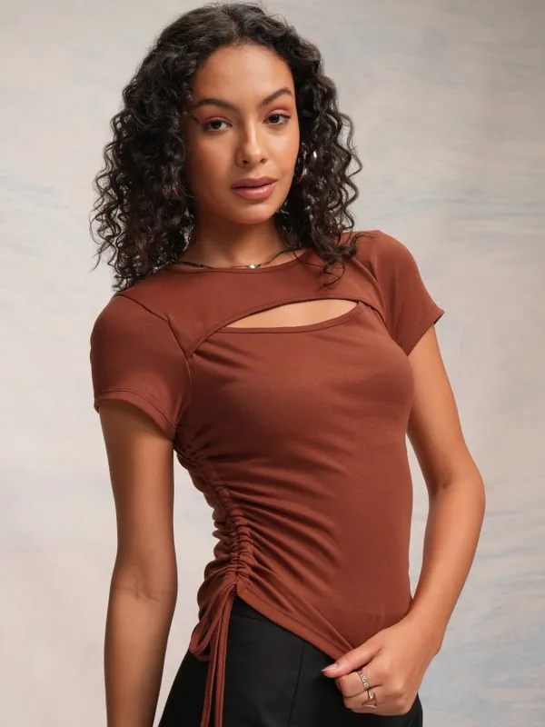 
Tokyo Talkies Women Brown Solid Fitted Top