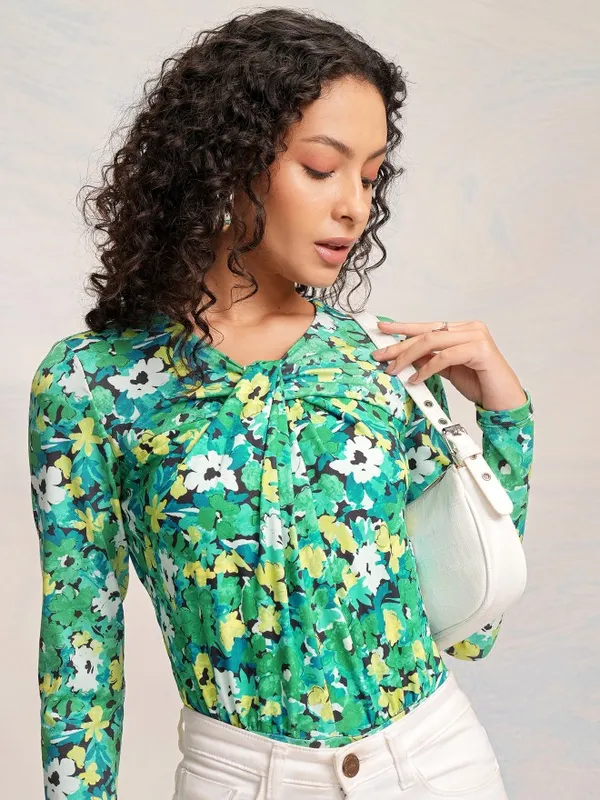 Tokyo Talkies Women Blue Printed Regular Top