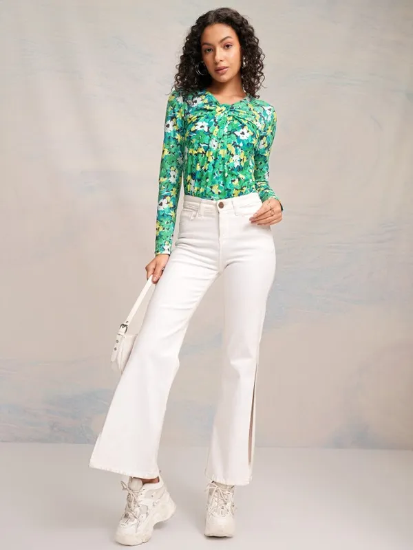Tokyo Talkies Women Blue Printed Regular Top