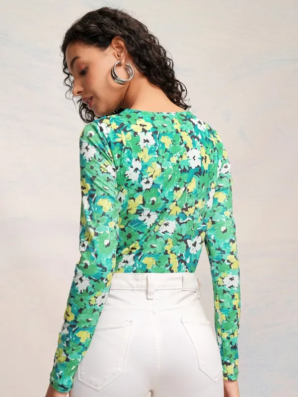 Tokyo Talkies Women Blue Printed Regular Top
