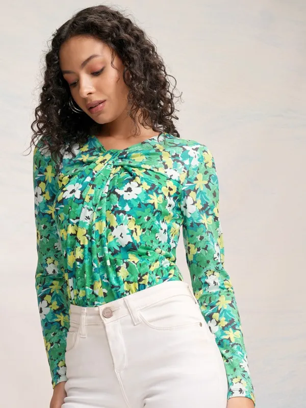 Tokyo Talkies Women Blue Printed Regular Top
