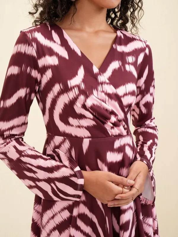 Tokyo Talkies Women Pink Printed Wrap Dress