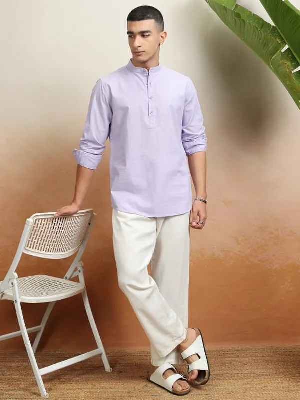 Highlader Men Lavender Solid Regular Fit Casual Shirt