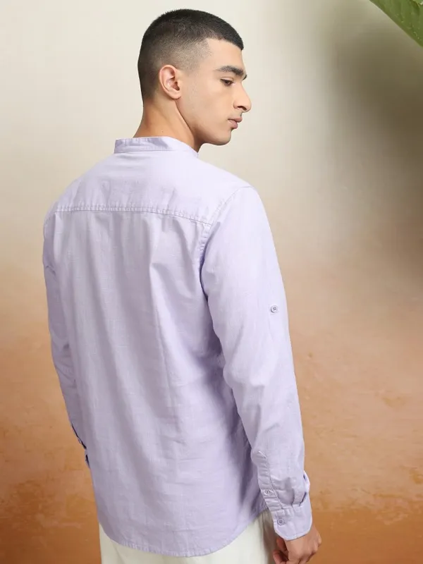 Highlader Men Lavender Solid Regular Fit Casual Shirt